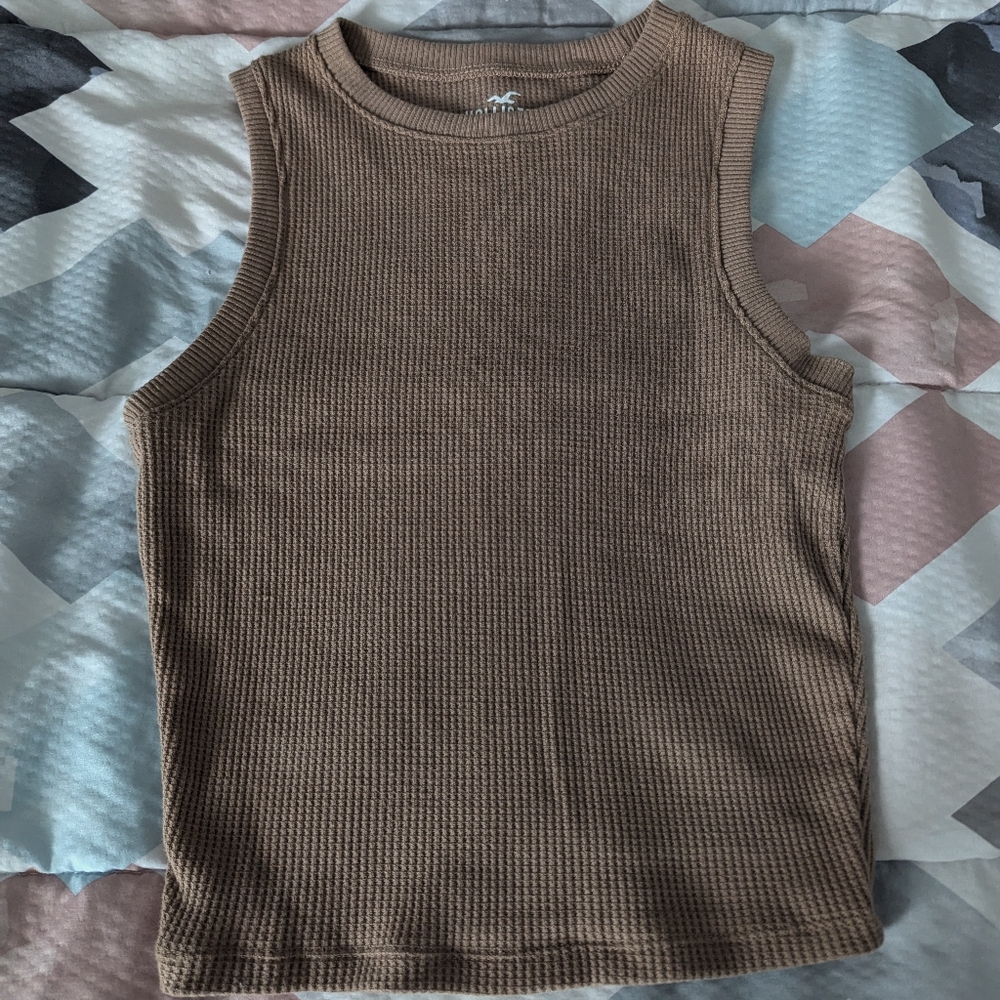 Hollister, Extra Small, Brown Cropped Waffle Tank